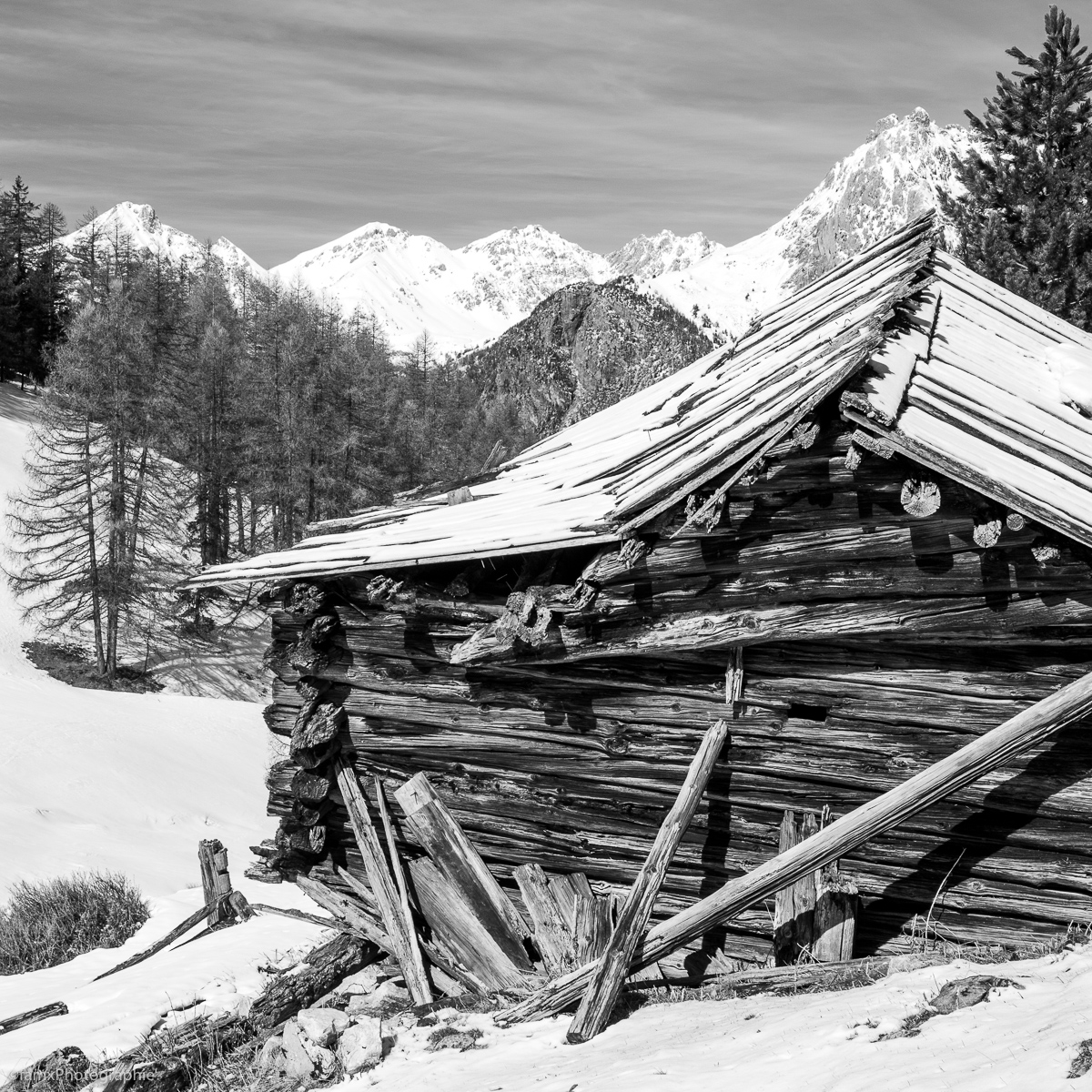 France, Massif du Queyras, Noir & blanc, Ruine (Famx7dII23_5182)